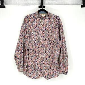 Women's White Floral Print Long-Sleeve Button Up Cotton Shirt - Plus 2X